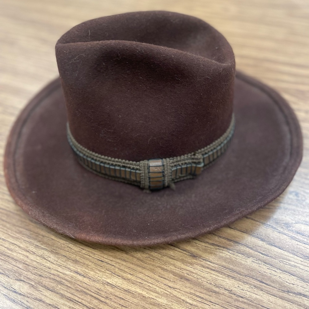 Vintage Brown Wool Hat with Decorative Band, Men’s Small Western Cowboy rare